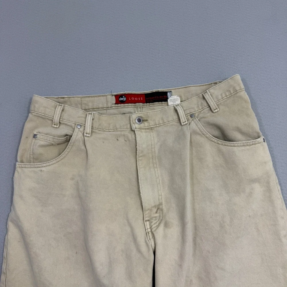 Vintage 90s Levis Silvertab Loose Denim Shorts 40 Baggy Beige Khaki Made in USA
